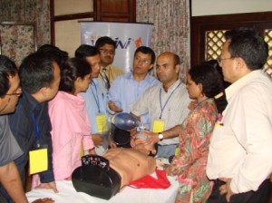 emergency victim  being resuscitated with AMBU bag.it is must for any victim with difficulty in breathing.